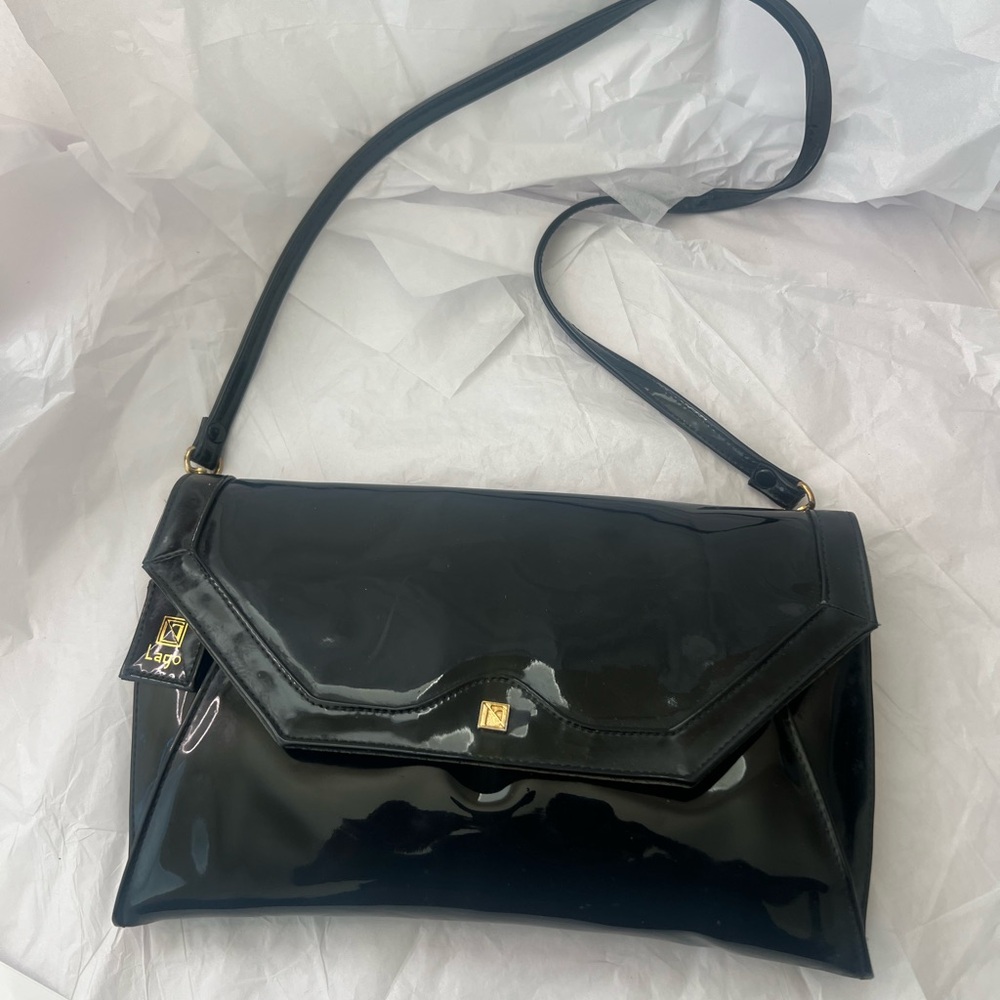 VINTAGE LAGO Elegant Black Patent Leather Bag